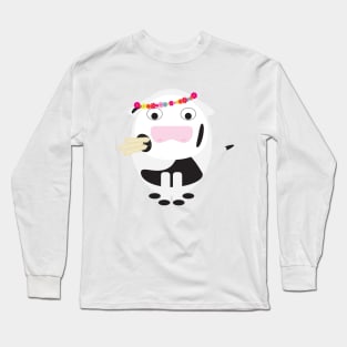 Cute Cow with Flower Head Bouquet Long Sleeve T-Shirt